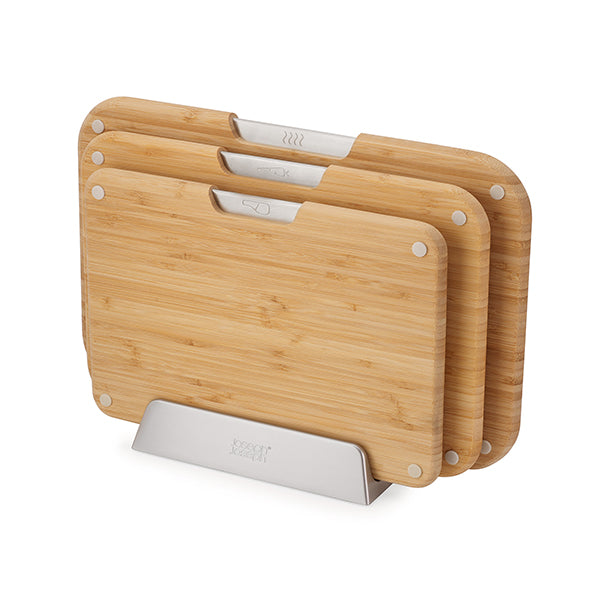 Set de 3 planches en bambou Nest et support de rangement Joseph Joseph - www.mathon.fr