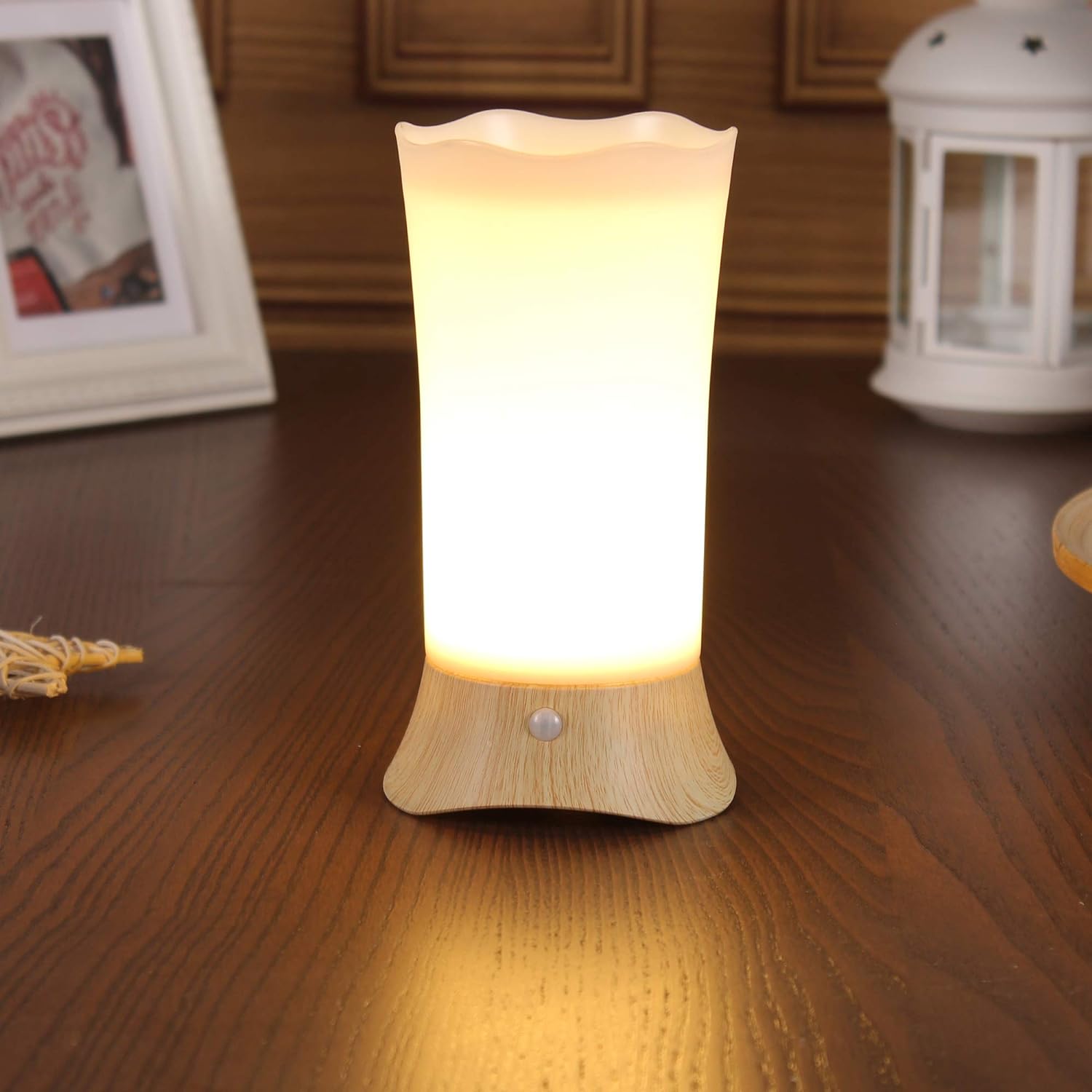 Lampe de chevet avec détecteur de mouvement LED avec 3 piles AA marron 