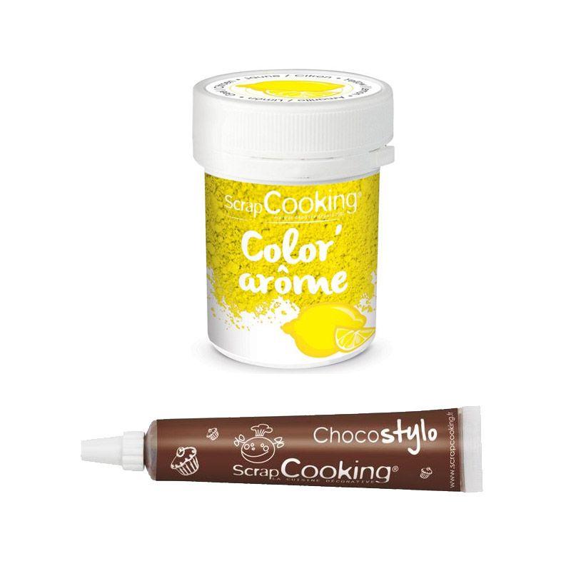 Colorant alimentaire jaune arôme citron + Stylo chocolat Scrapcooking 