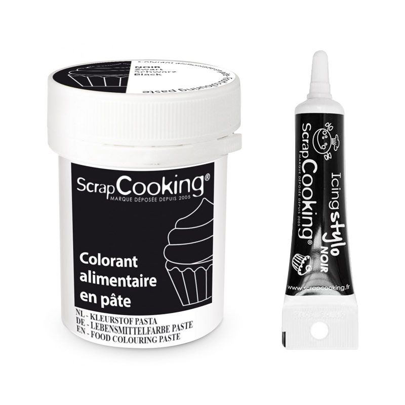 Colorant alimentaire en pâte 20 g Noir + Stylo de glaçage noir Scrapco 