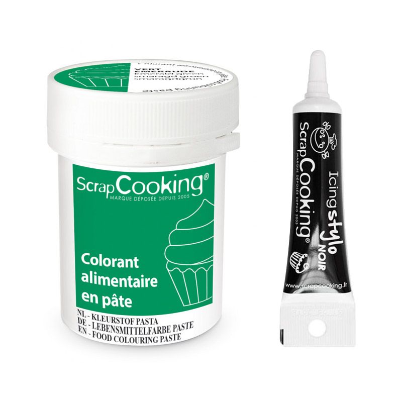 Colorant alimentaire en pâte 20 g Vert émeraude + Stylo de glaçage noir  Scrapcooking