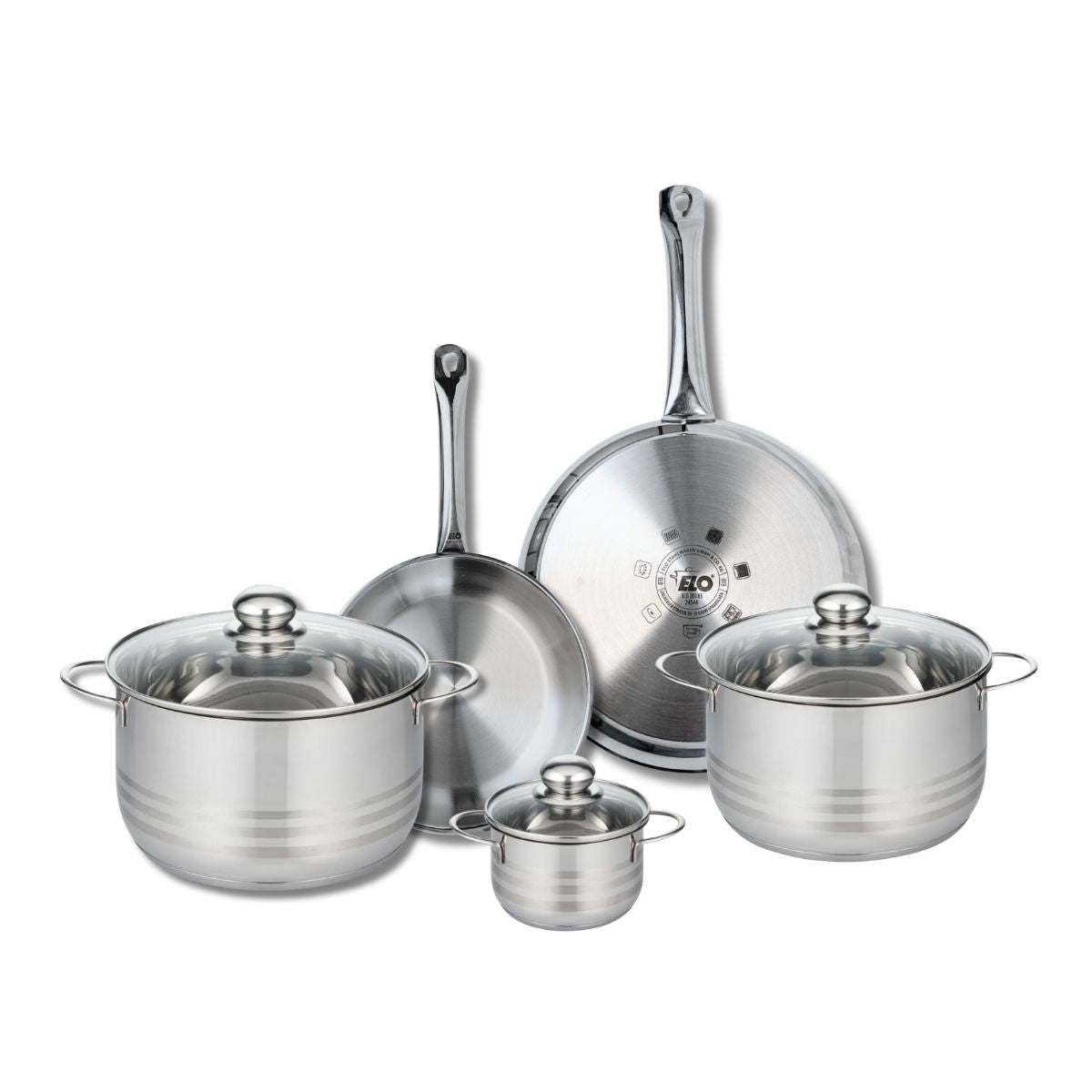 Ensemble de 2 Poêles de cuisson 24 et 28 cm et 3 faitouts 12, 20 et 24 cm  Profi Brillant Elo - Mathon - 1