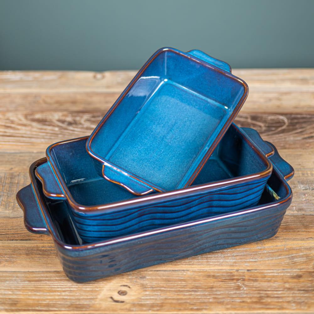 Set de 3 plats à four vague bleu 25, 30 et 36 cm Table passion - Mathon - 3