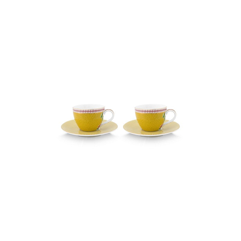 Coffret 2 Paire tasse café (2 tasses + 2 sous-tasses) La Majorelle Jaune 120ml Pip Studio - Mathon