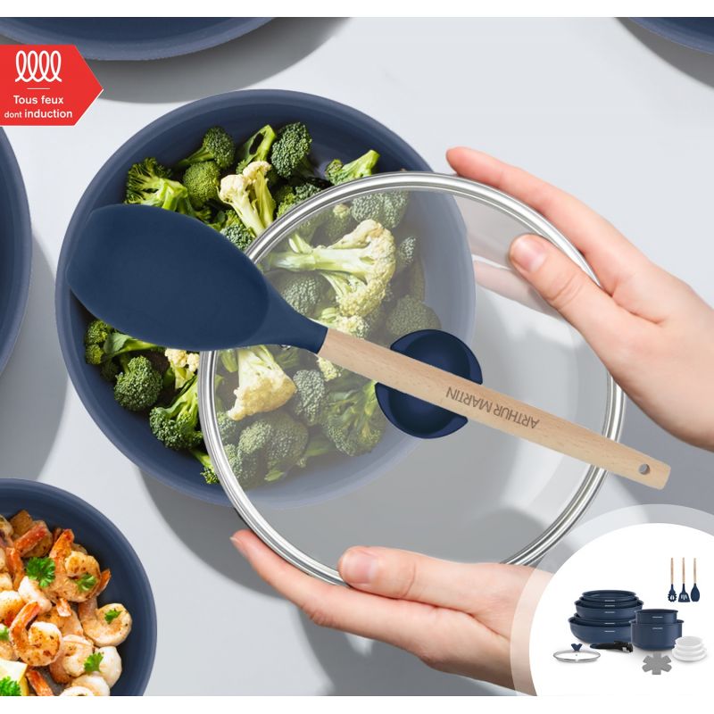 Batterie de cuisine 18 pièces poignée amovible Bleu Arthur Martin AM5546 Arthur Martin - Mathon - 6