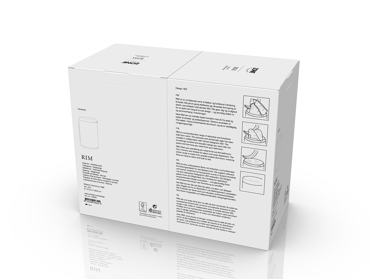 Poubelle de toilettes murale RIM en aluminium et abs Noir Zone Denmark - Mathon - 5