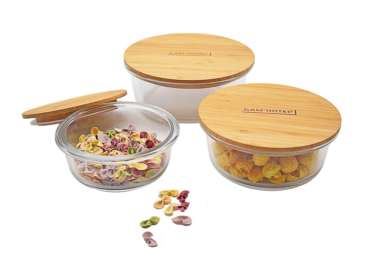 Set de 3 boîtes rondes en verre bambou - 400ml/620ml/950ml Gam Hotel - Mathon - 3