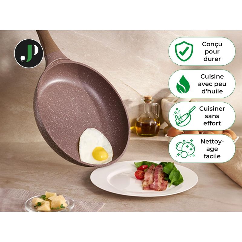 Batterie de cuisine 14 pièces avec cuiseur à vapeur Antiadhésif en Granit marron Just perfecto JL-26 Just Perfecto - Mathon - 5