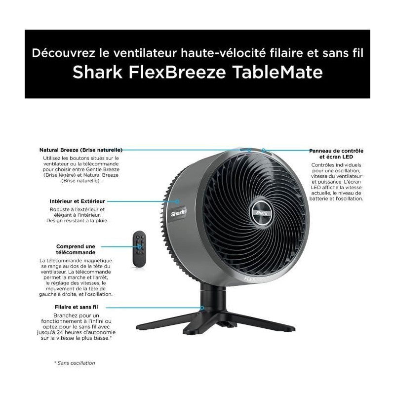 Ventilateur De Table -   - Fa150eu - Avec Ou Sans Fil - Flexbreeze Tablemate Shark - Mathon - 2