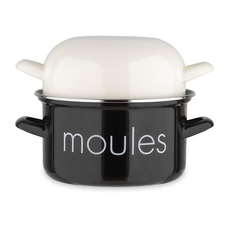 Marmite A Moule Baumalu 20 Cm - Décor Moules - Couvercle Blanc - Noir Baumalu - Mathon - 1
