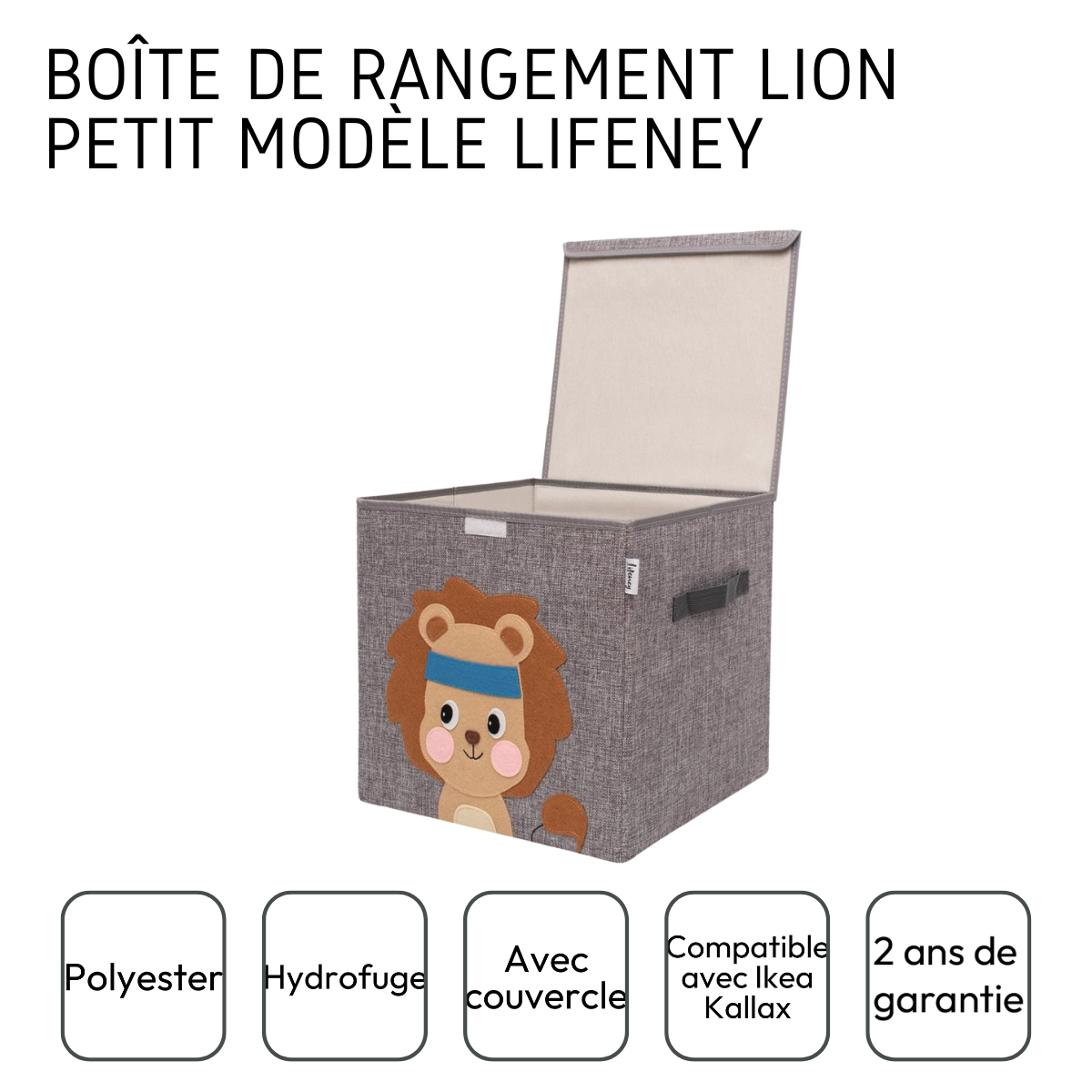 Boîte de rangement en tissu pour enfant "lion" avec couvercle, compatible Ikea Kallax Lifeney Fackelmann - Mathon - 4