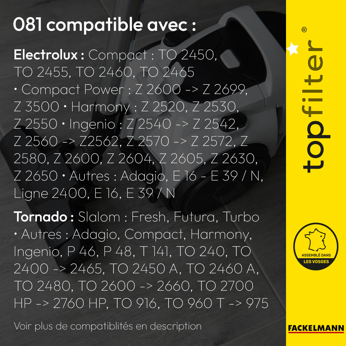 Lot de 4 sacs aspirateur Electrolux et Tornado TopFilter Premium TopFilter - Mathon - 2