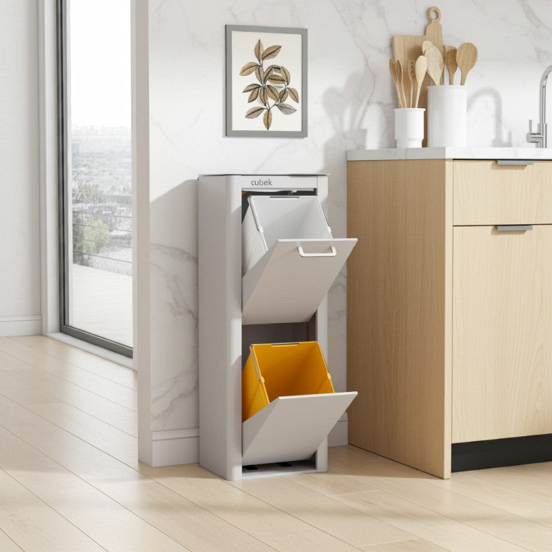 Poubelle cuisine de tri sélectif CUBEK, 2 compartiments de 20 litres, Gris Don Hierro - Mathon - 2