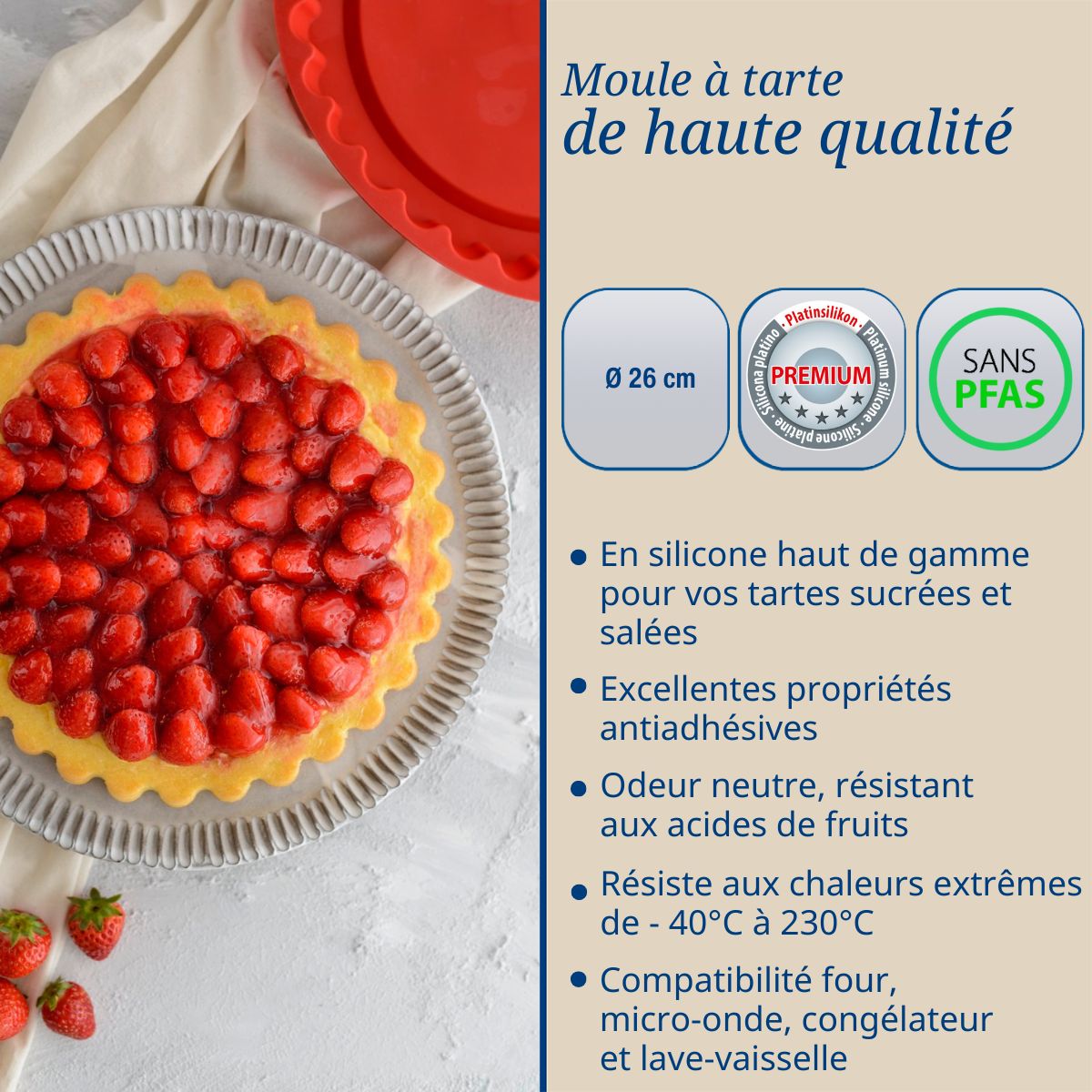 Moule à tarte en silicone rouge de 26 cm Dr. Oetker Flexxibel Love Dr. Oetker - Mathon - 3