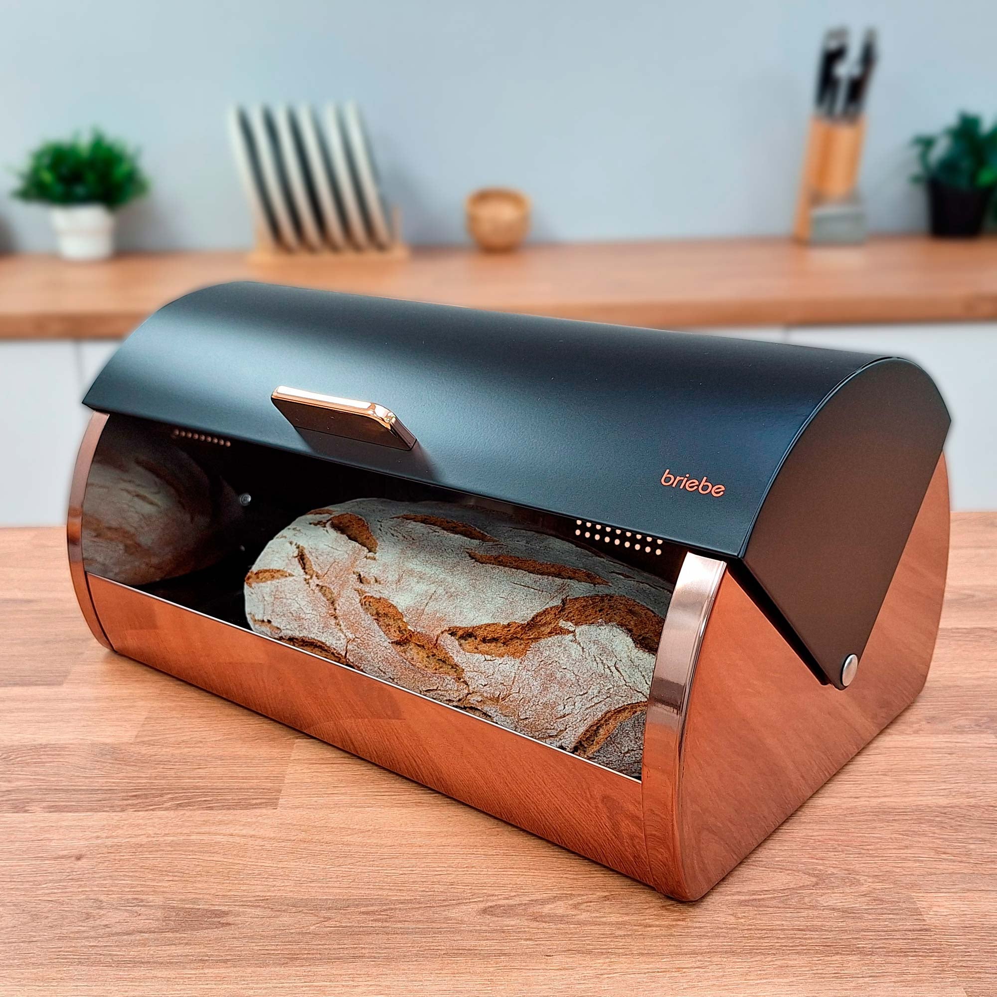 Ensemble Boîte à Pain + 3 Boîtes de Cuisine, Rangement, Acier Inoxydable  Noir Mat/Or Rose BB1161 - Mathon - 5