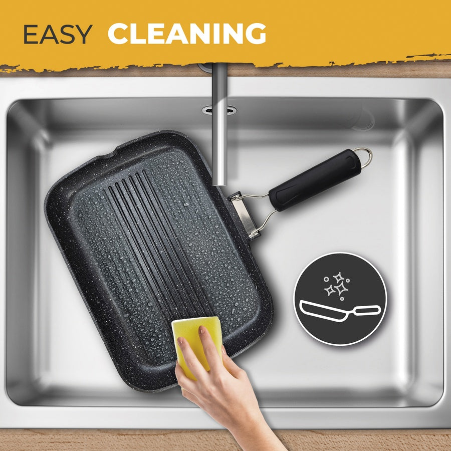 Poêle à Griller Induction Antiadhésif Titane 34x24cm Fonte d