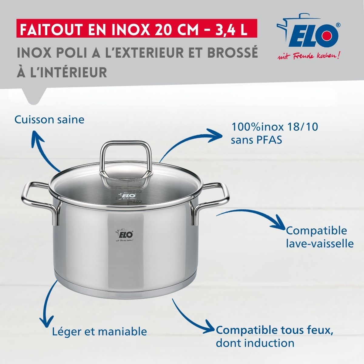 Faitout en inox 20 cm de 3,4 litres  Citrin Elo - Mathon - 3