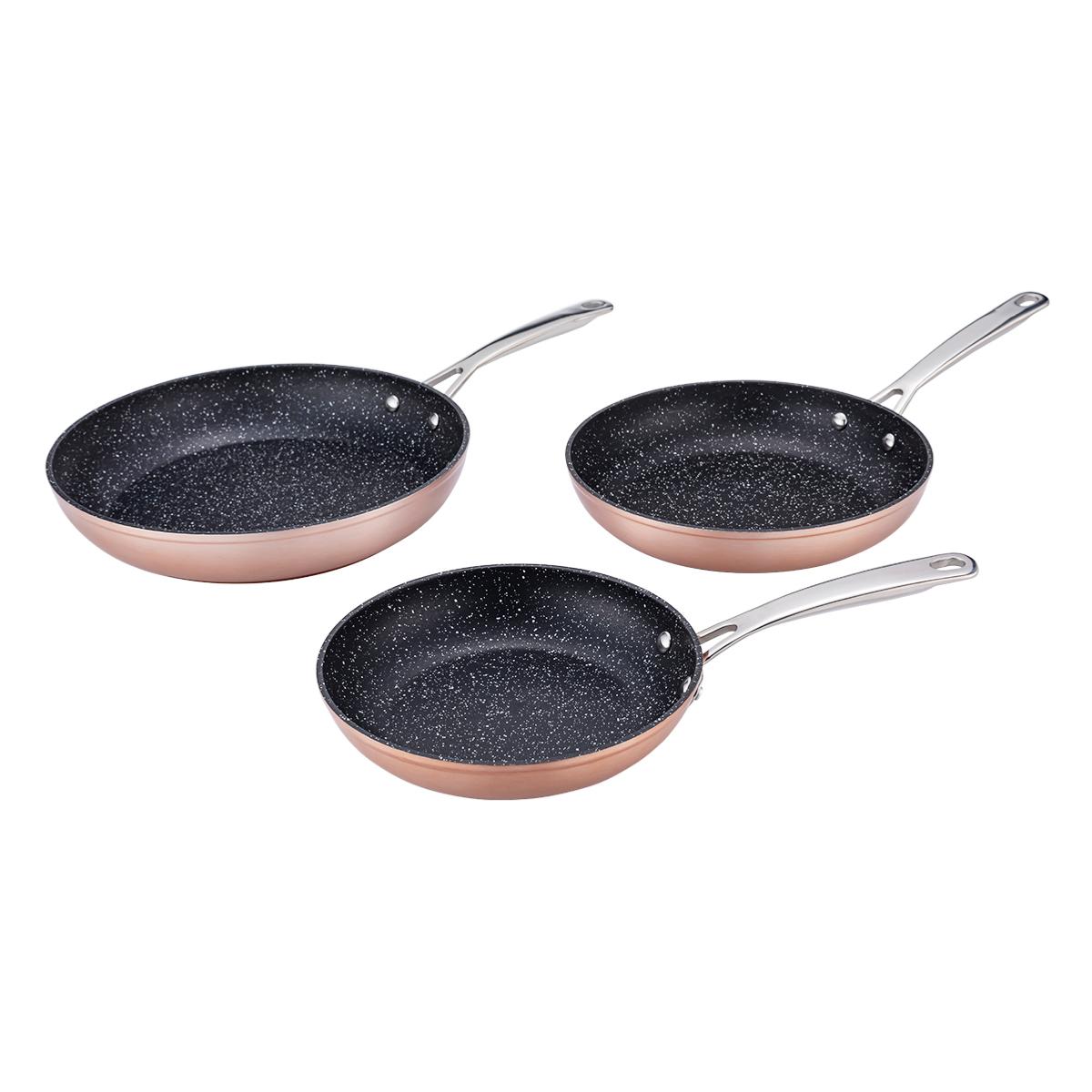 Set de 3 poêles cuivré 20/24/28cm Greblon céramique - "Héritage" Laguiole Cuisson - Mathon - 1