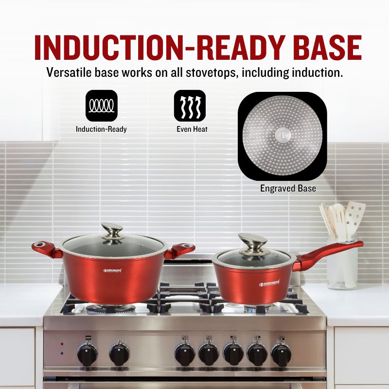 Batterie de cuisine 15 pièces avec revêtement en marbre Rouge Herzberg HGMETRD15-RED Herzberg - Mathon - 6