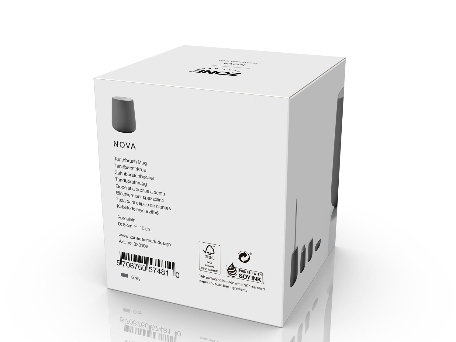 Gobelet pour brosse à dents NOVA en porcelaine et softtouch Gris Zone Denmark - Mathon - 3