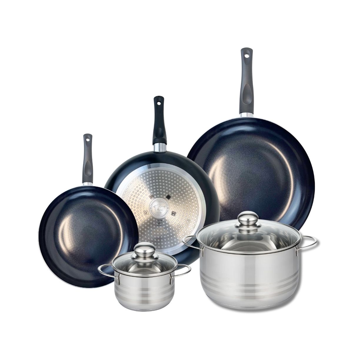 Ensemble de 3 Poêles de cuisson 24, 28 et 32 cm et 2 faitouts 14 et 24 cm  Prima Brillant Elo - Mathon - 1