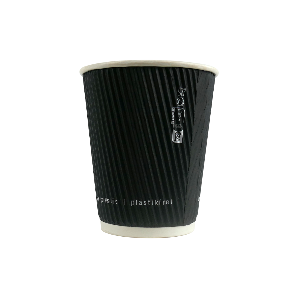 25Pcs - Gobelet Rippley en carton kraft ondulé noir à double paroi sans plastique, Waterbased  H92mm 230ml FirstPack - Mathon