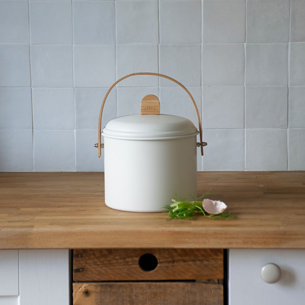 Seau à compost en acier et anse en bambou 3,5 L Pebbly - Mathon - 3