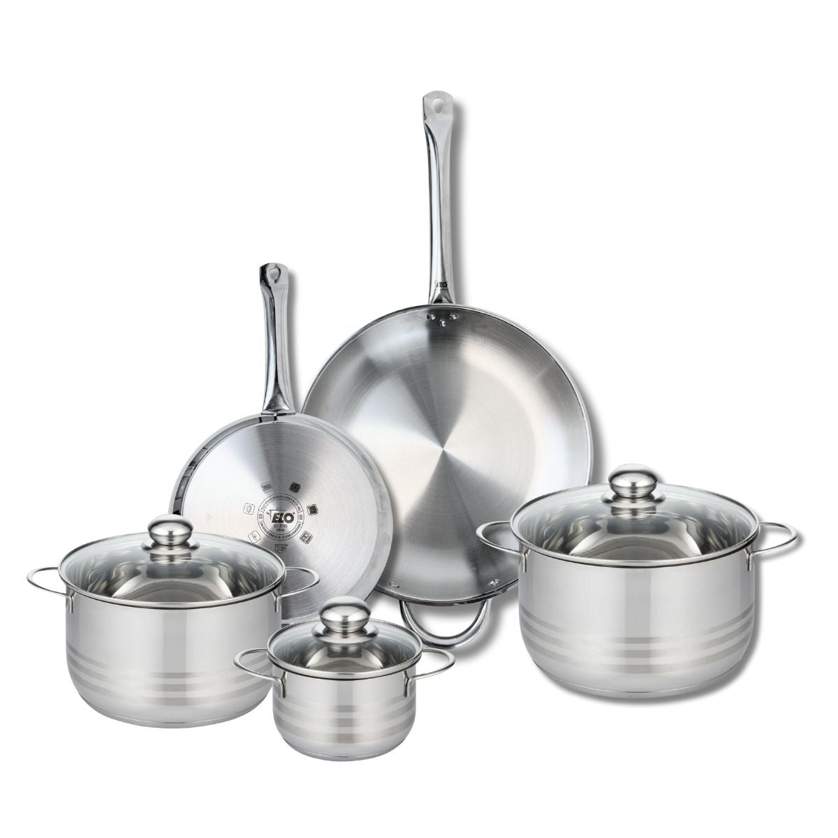 Ensemble de 2 Poêles de cuisson 24 et 32 cm et 3 faitouts 14, 20 et 24 cm  Profi Brillant Elo - Mathon - 1