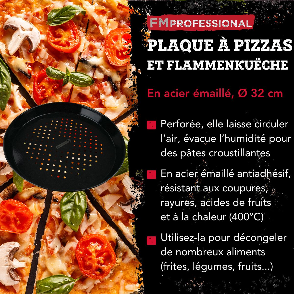 Plaque à pizza perforée ronde four et barbecue 32 cm  Barbecue FM Professional - Mathon - 2