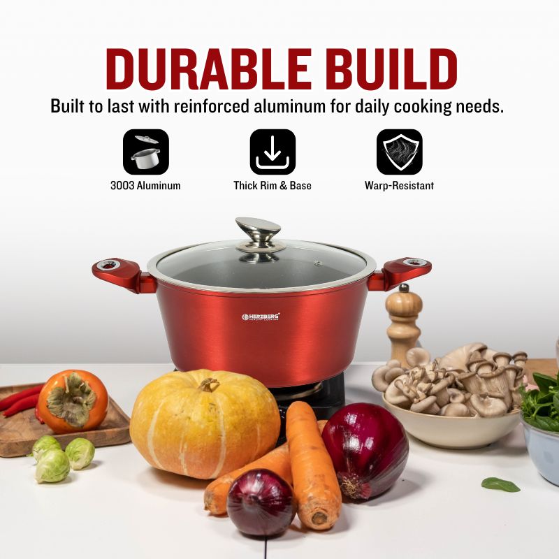 Batterie de cuisine 15 pièces avec revêtement en marbre Rouge Herzberg HGMETRD15-RED Herzberg - Mathon - 4