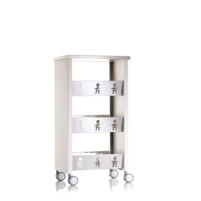 Chariot de rangement, étagère à roulettes, 83,50 x 43,5 x 30,5 cm., BALI, Blanc-Acier Inoxydable Don Hierro - Mathon - 5
