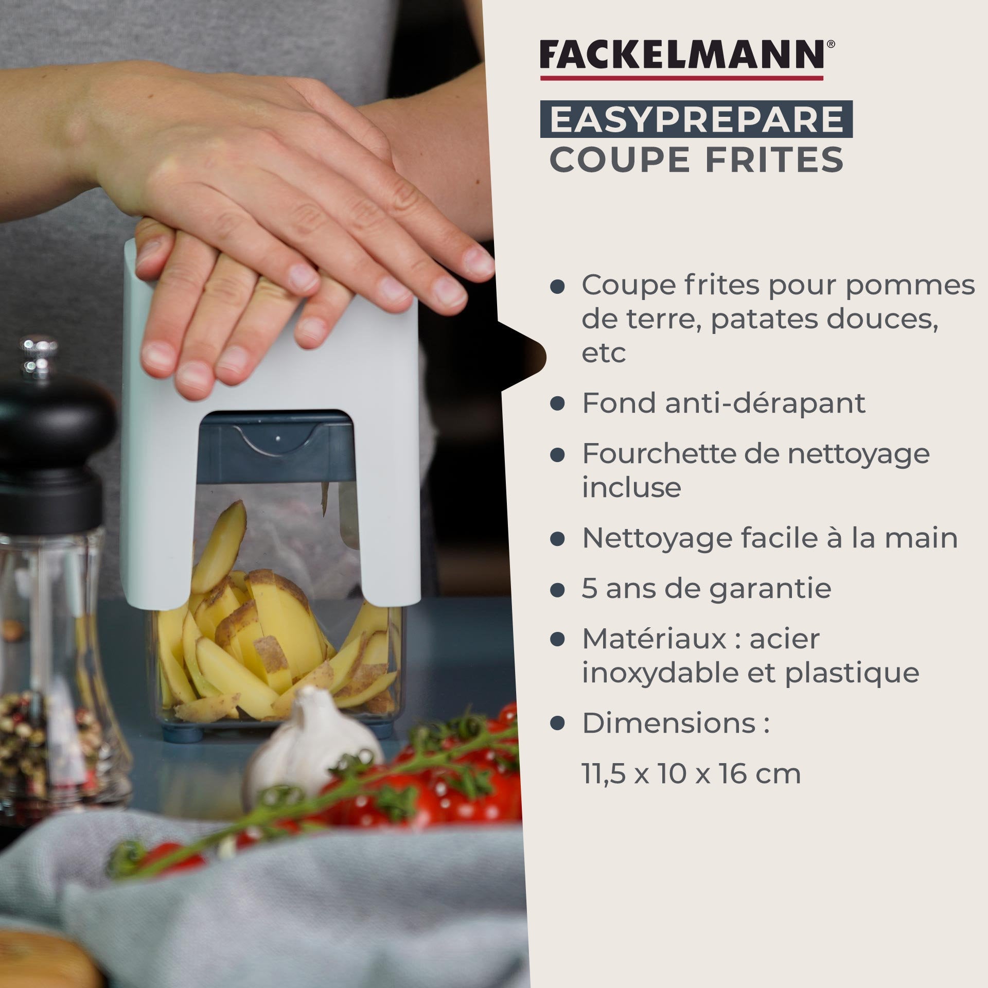 Coupe frites manuel avec récipient et brosse de nettoyage  Easy Prepare Fackelmann - Mathon - 3