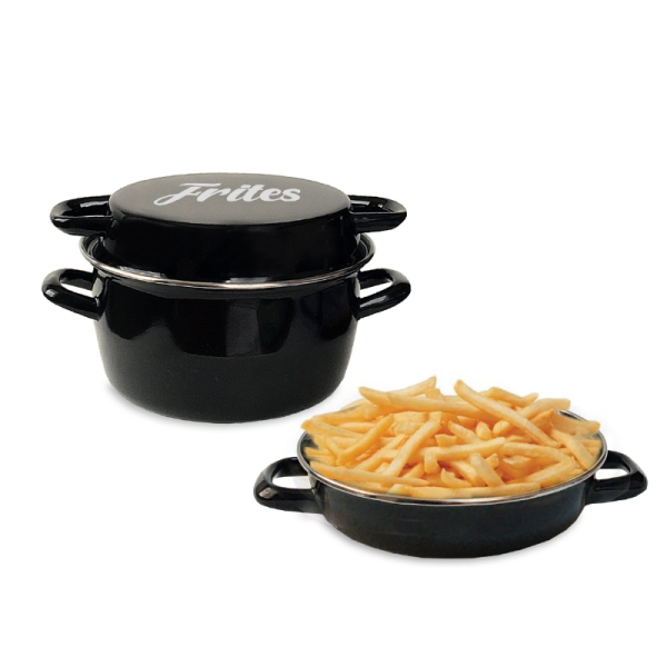 Friteuse coloris noir décor  Frites  26 cm couvercle émail et panier Baumalu - Mathon - 2