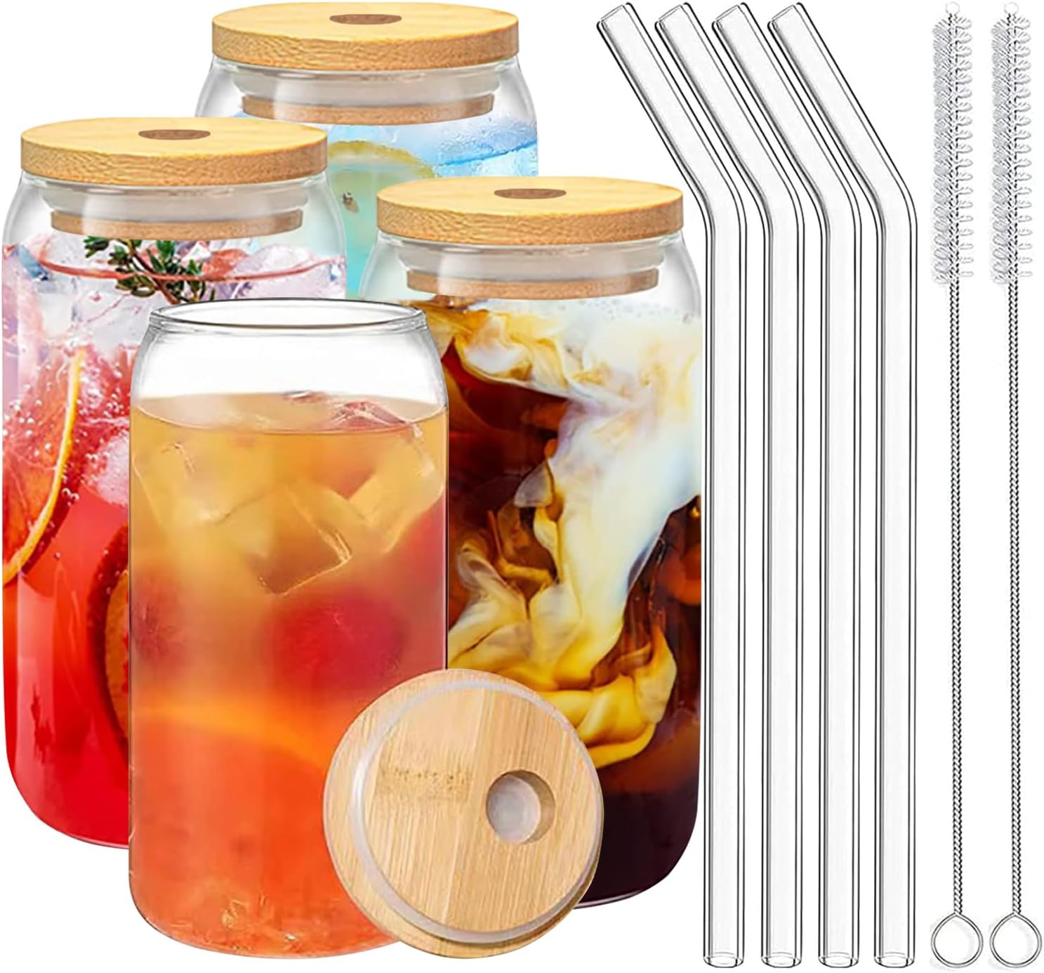 Ensemble 4 Gobelets Verre avec Paille et Couvercle Bambou Vendos85 - Mathon