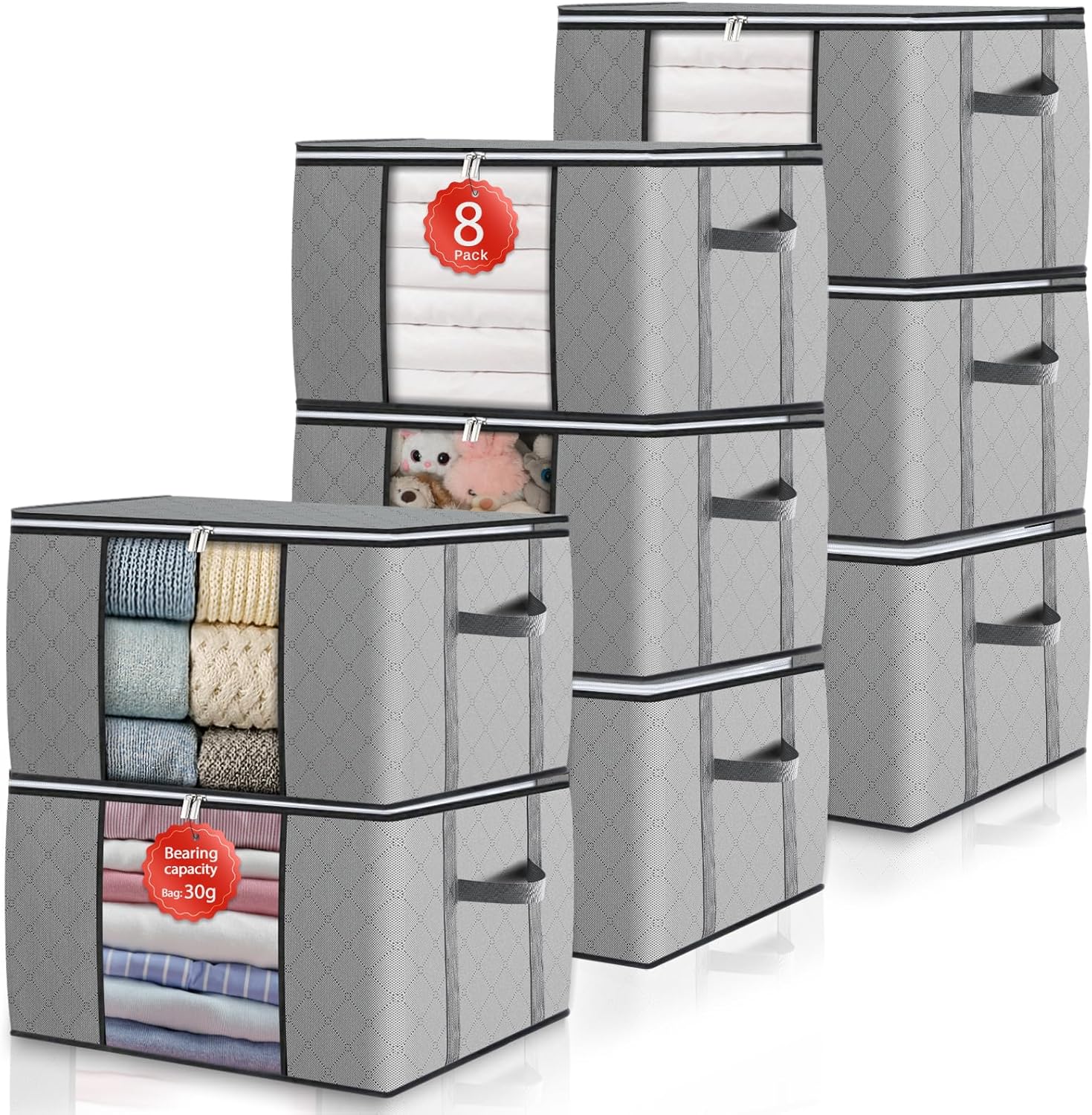 Set de 8 boîtes de rangement sous le lit pliables gris 90 L Vendos85 - Mathon