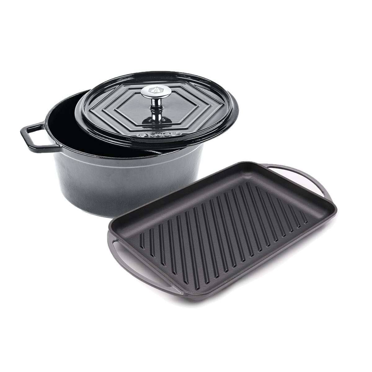 Batterie de cuisine - Set de 3 pièces fonte émaillée gris Laguiole Cuisson - Mathon - 1