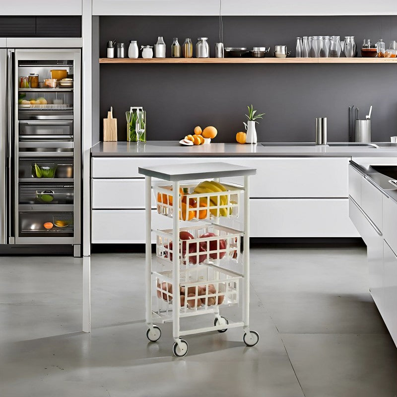 Desserte à roulettes, chariot de rangement FIFTY-FIFTY, Blanc Don Hierro - Mathon - 3