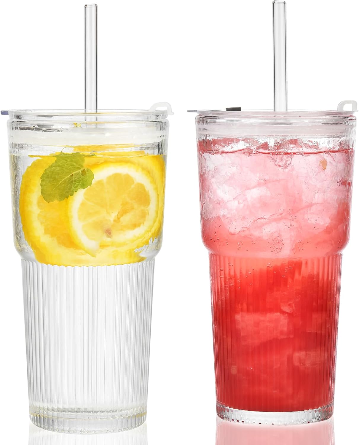 Set de 2 Gobelets en Verre avec Couvercles et Pailles Vendos85 - Mathon