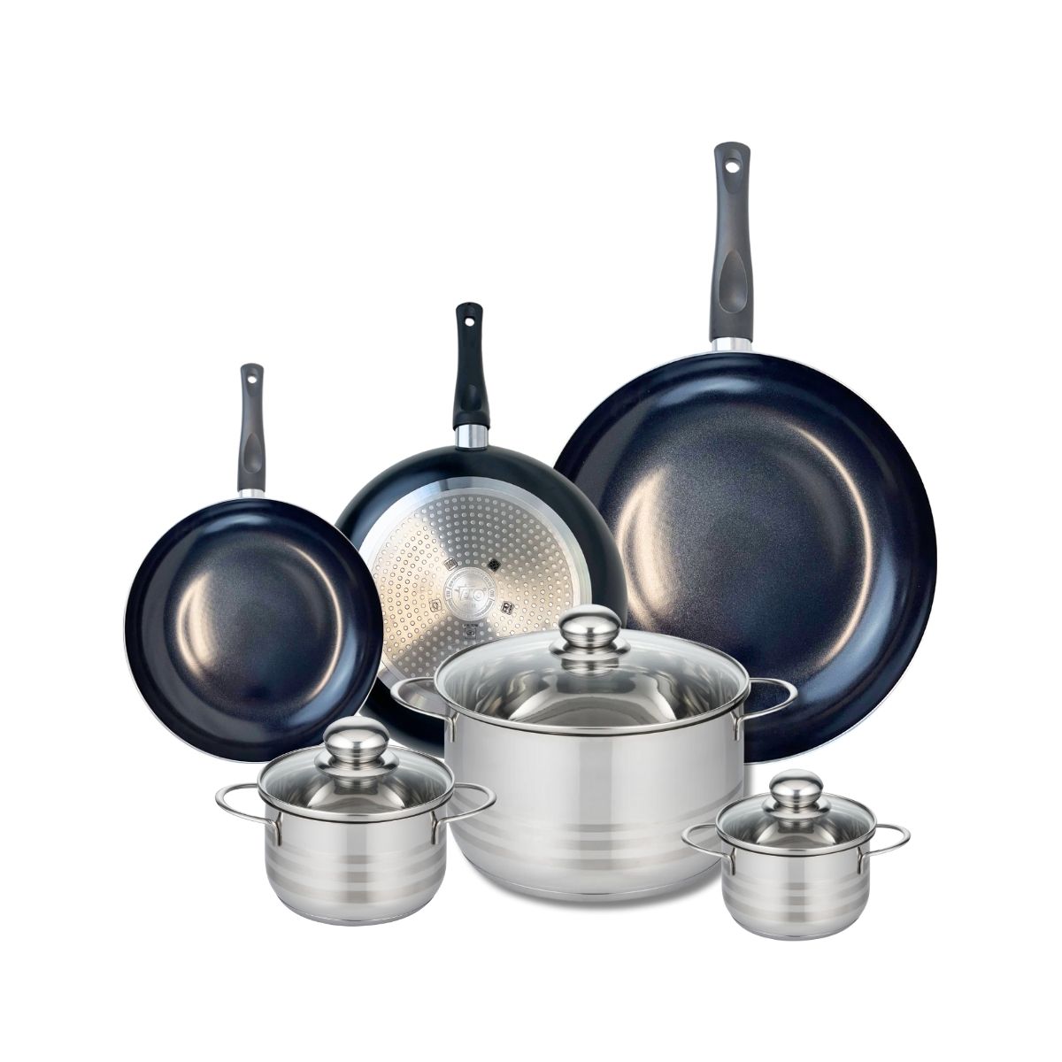 Ensemble de 3 Poêles de cuisson 20, 24 et 32 cm et 3 faitouts 12, 14 et 24 cm  Prima Brillant Elo - Mathon - 1