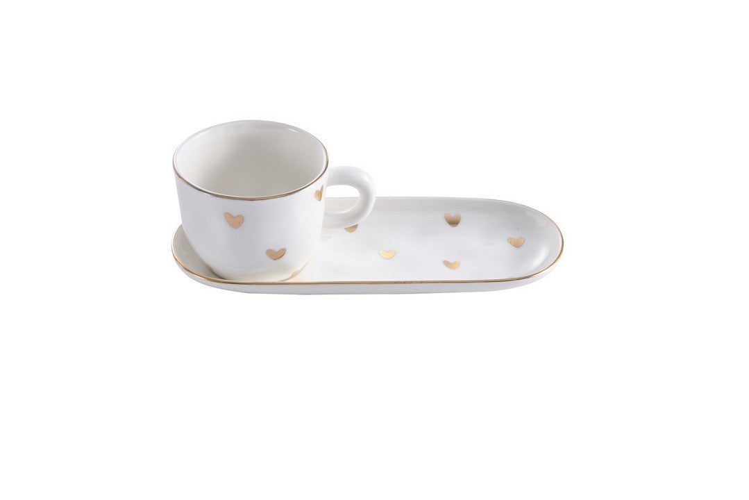 Set de 6 Tasses et sous-tasse espresso - 17,8x7,6x7cm - HEART TO HEART Pampa Bay - Mathon