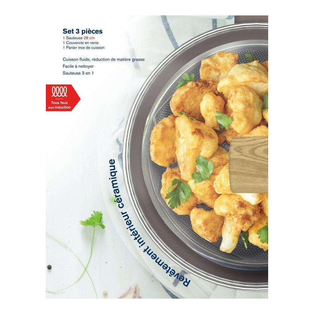 Sauteuse - Tous Feux Dont Induction -   - Am9910 - Revetement Céramique - ø 24 Cm - Couvercle Et Panier Inox - Tau Arthur Martin - Mathon - 3