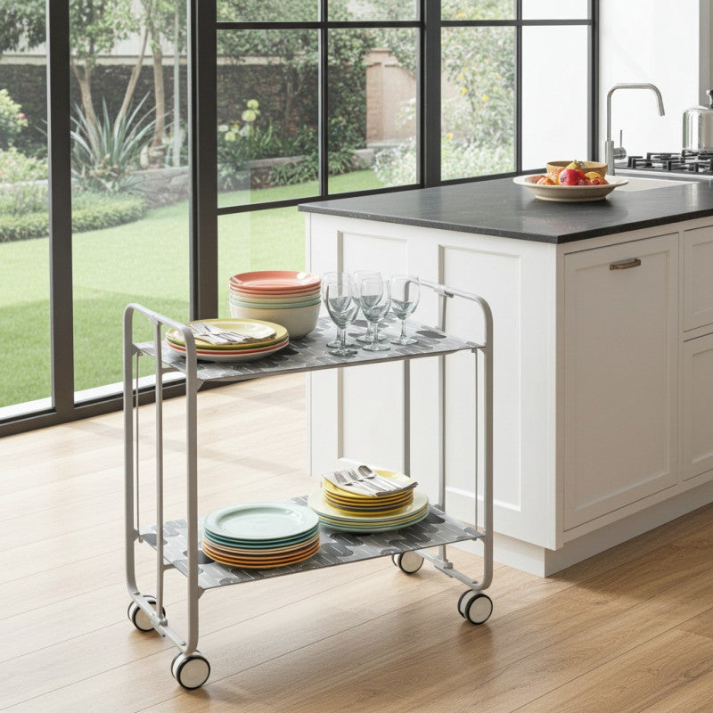 Desserte pliante bauhaus avec roulettes – structure grise, 2 niveaux, 4 positions Don Hierro - Mathon - 2