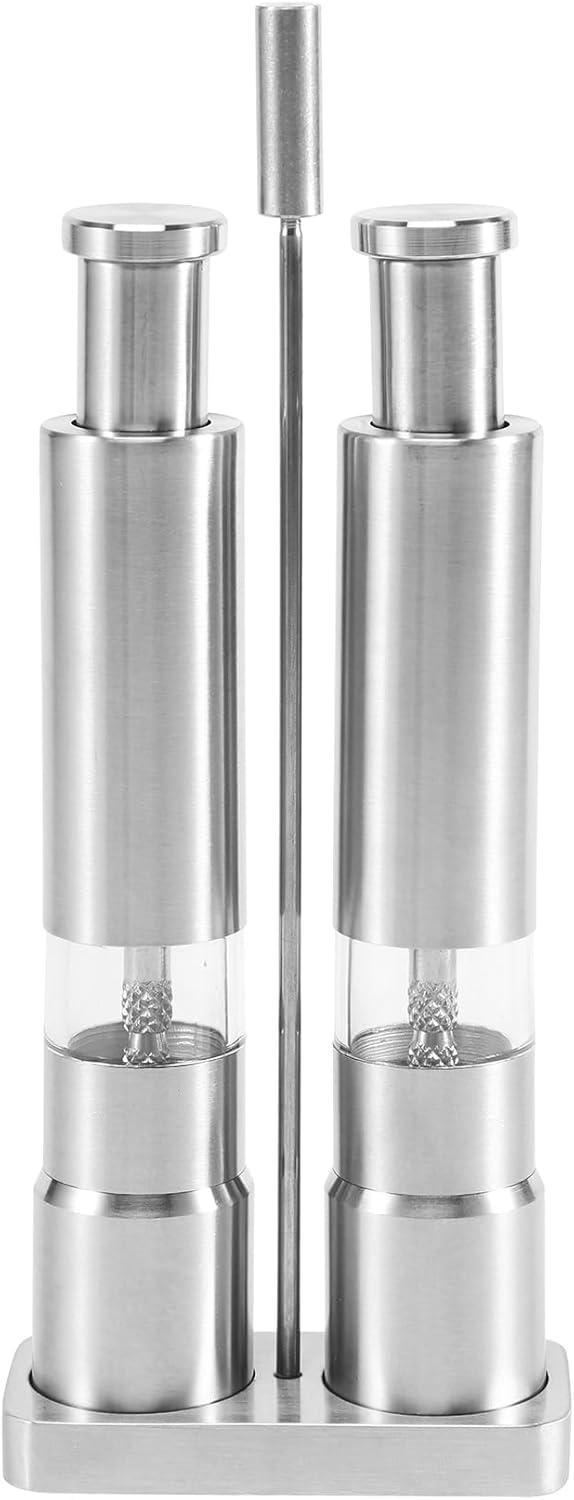 Lot de 2 meuleuses et moulin à poivre en acier inoxydable avec bouton manuel et verre en acier inoxydable Vendos85 - Mathon