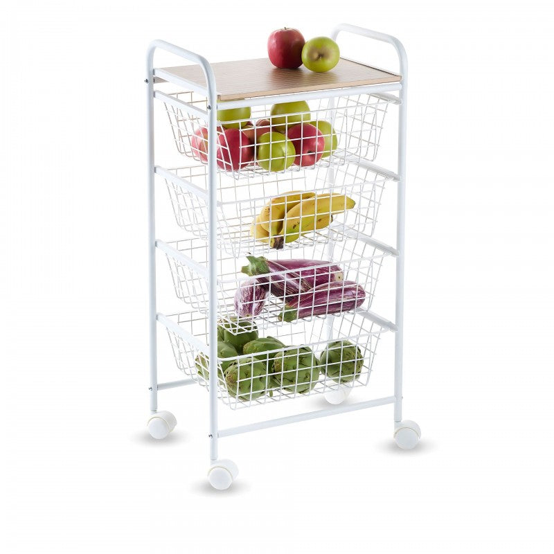 Desserte de cuisine, 4 paniers, plan de travail couleur bouleau texturé avec effet latté, nora Don Hierro - Mathon - 4