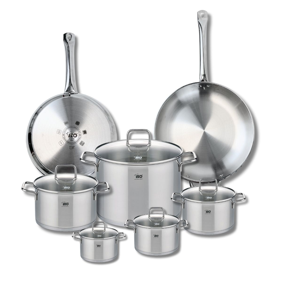 Ensemble de 2 Poêles de cuisson 28 et 32 cm et 5 faitouts 12, 14, 16, 20 et 26 cm  Profi Citrin Elo - Mathon - 1