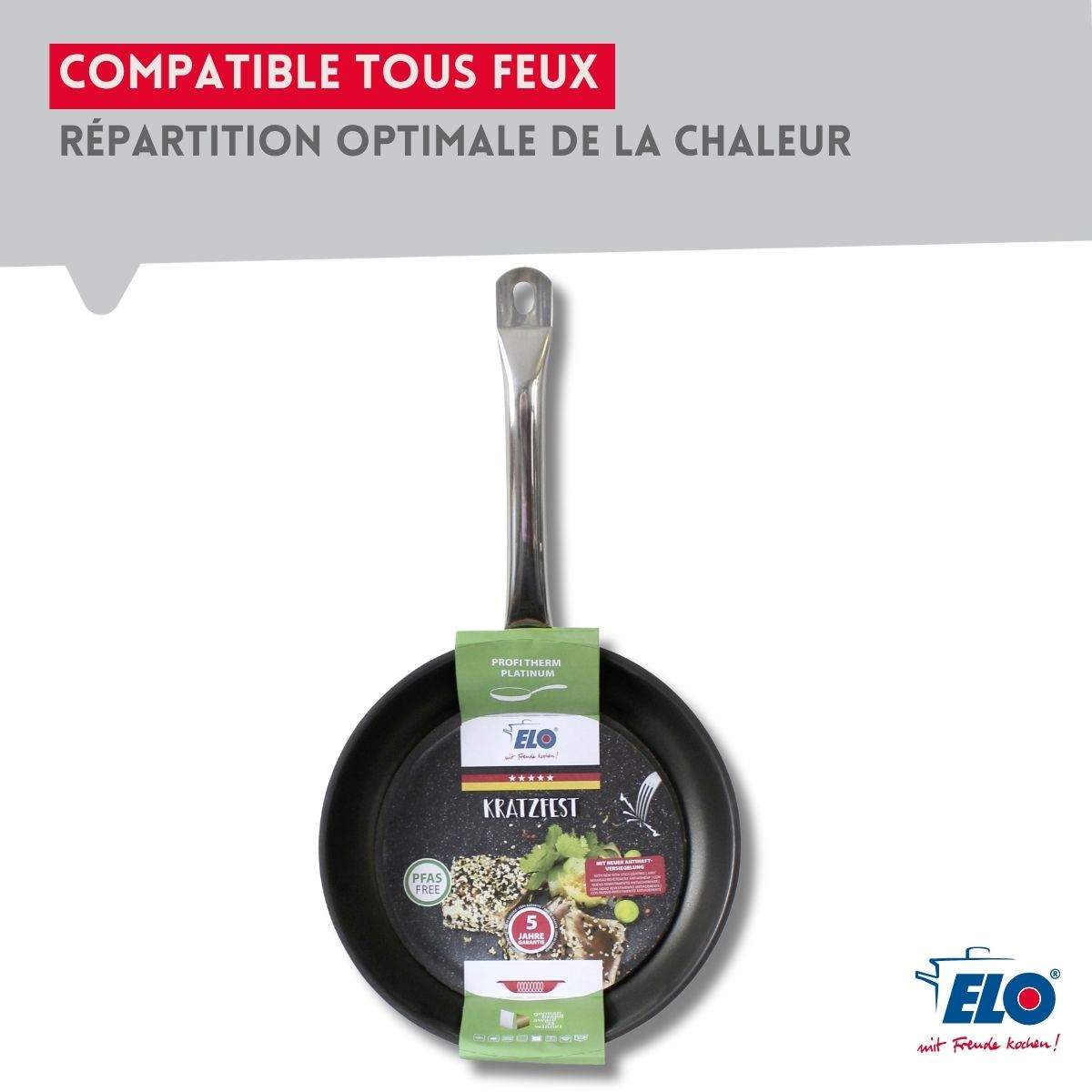 Set de 2 Poêles 28 et 32 cm céramique sans PFAS et 2 couvercles en verre Profi Therm Platinum Elo - Mathon - 8