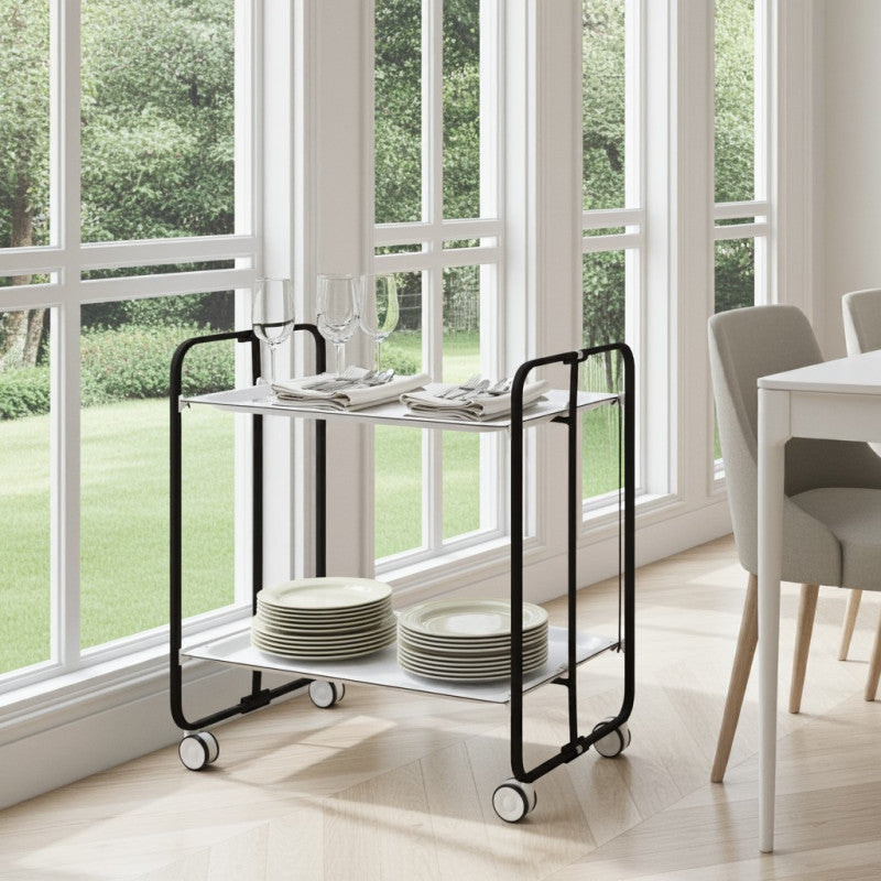 Desserte pliante 2 niveaux avec roulettes – structure noire, bauhaus Don Hierro - Mathon - 5
