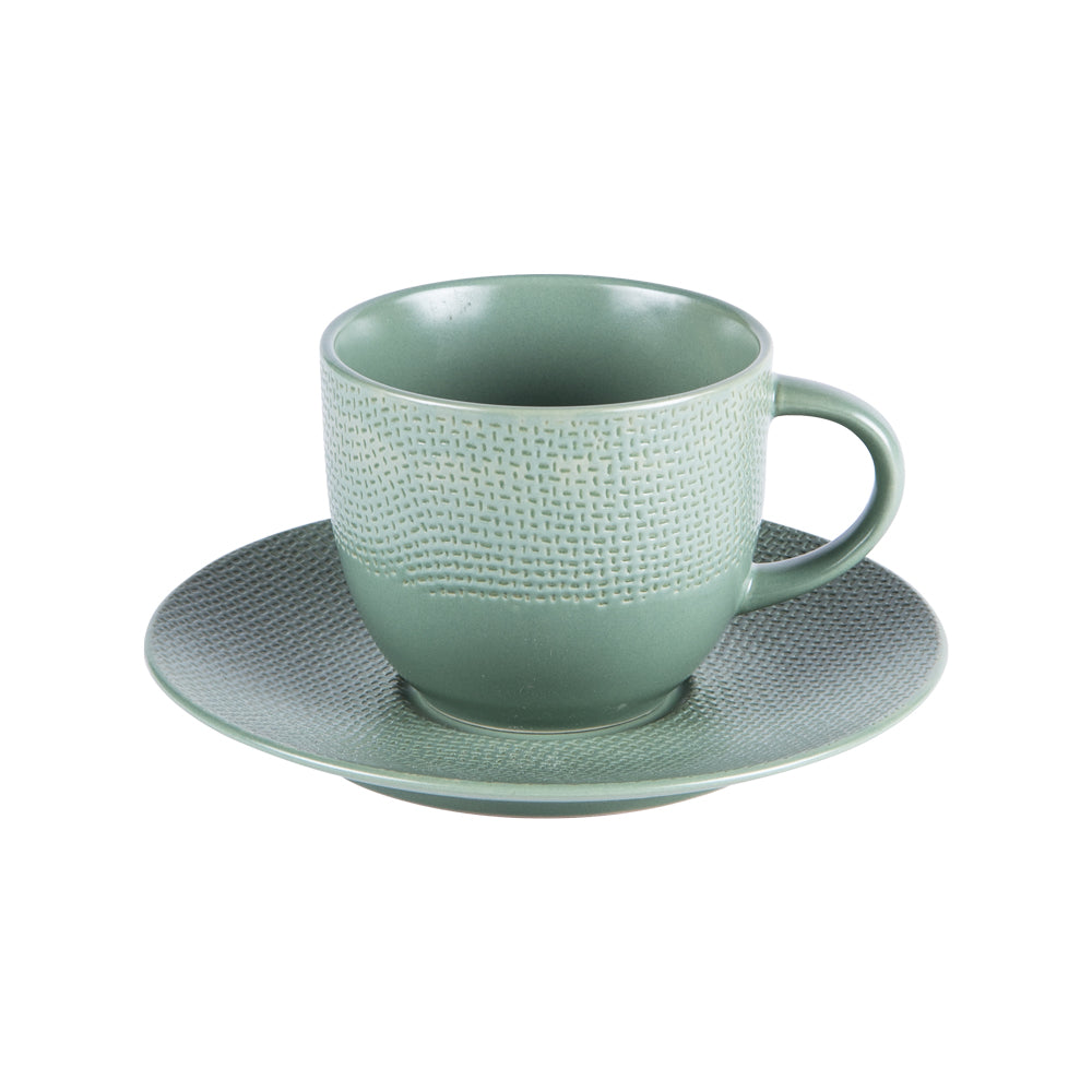 Tasse à thé et sa soucoupe Vésuvio sauge 22 cl (lot de 6) Table passion - Mathon