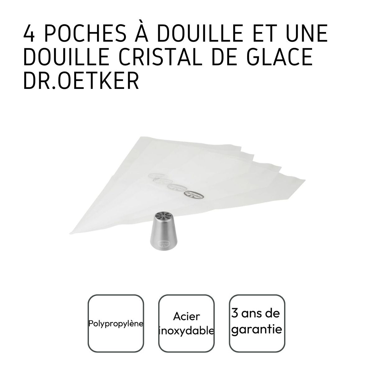 Ensemble de 8 poches à douille et embout cristal de glace en inox  Baker Edition Dr. Oetker - Mathon - 7
