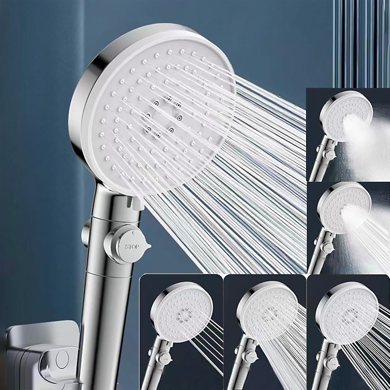 Pommeau de douche rond 5 modes chrome portable Vendos85 - Mathon